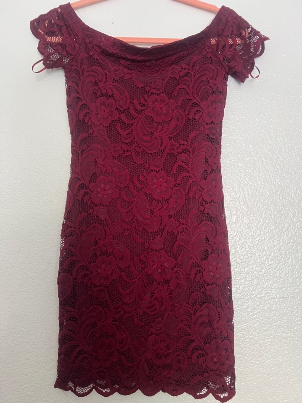 Ambiance Burgundy One-Shoulder Lace Dress